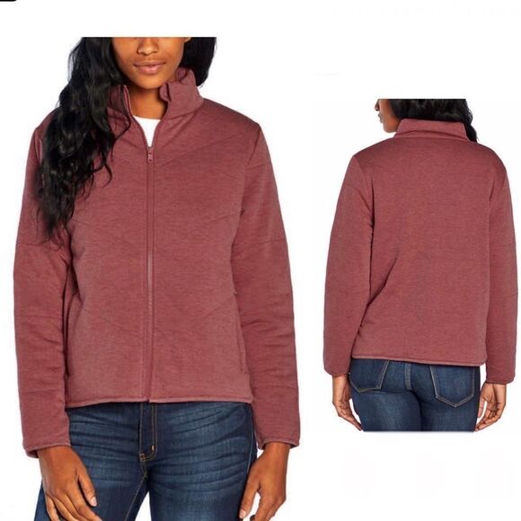 THREE DOTS Heather Tibetan Red Quilted Step Hem Knit Jacket-S - Picture 1 of 10